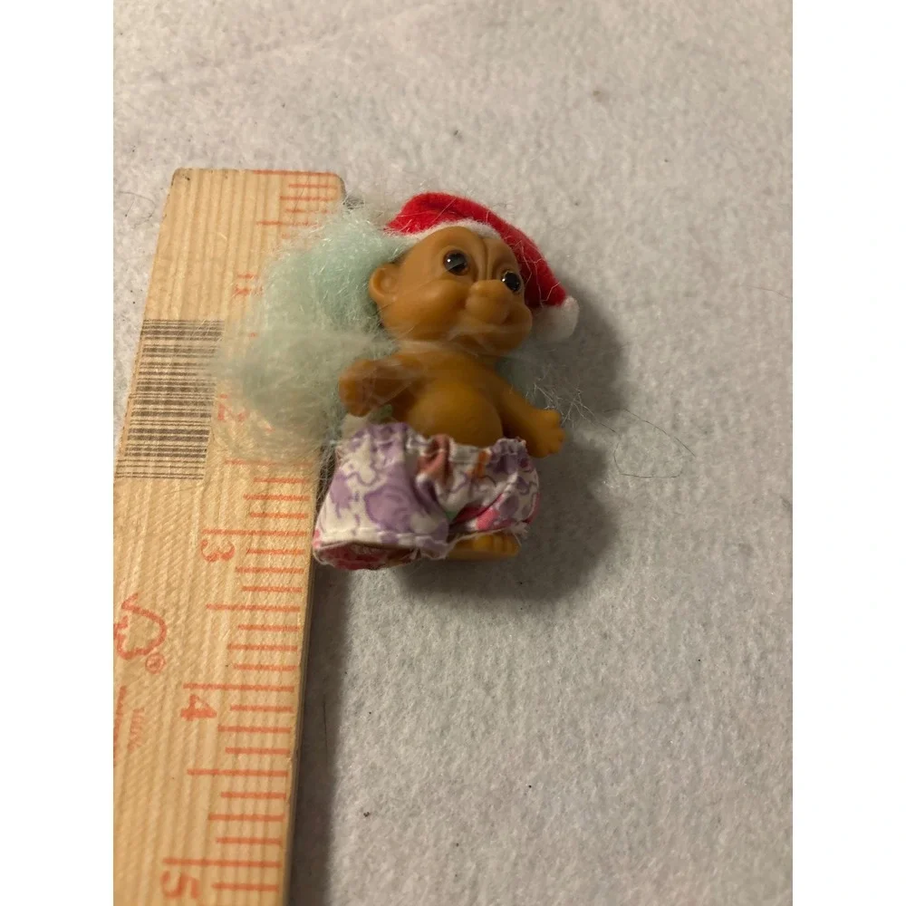Vintage Russ Troll Doll Tiny Christmas Santa Hat Hawaiian Shorts Mint Green Hair